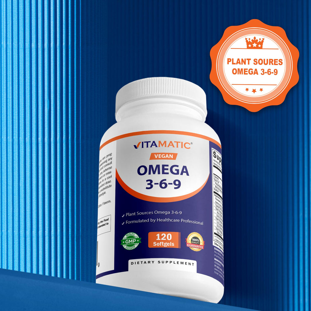 Vitamatic Vegan Omega 3-6-9 Complex 1250mg | Flaxseed, Olive, Borage & Algae Oils | Plant-Based Omegas | 120 Softgels - TrustMedUSA