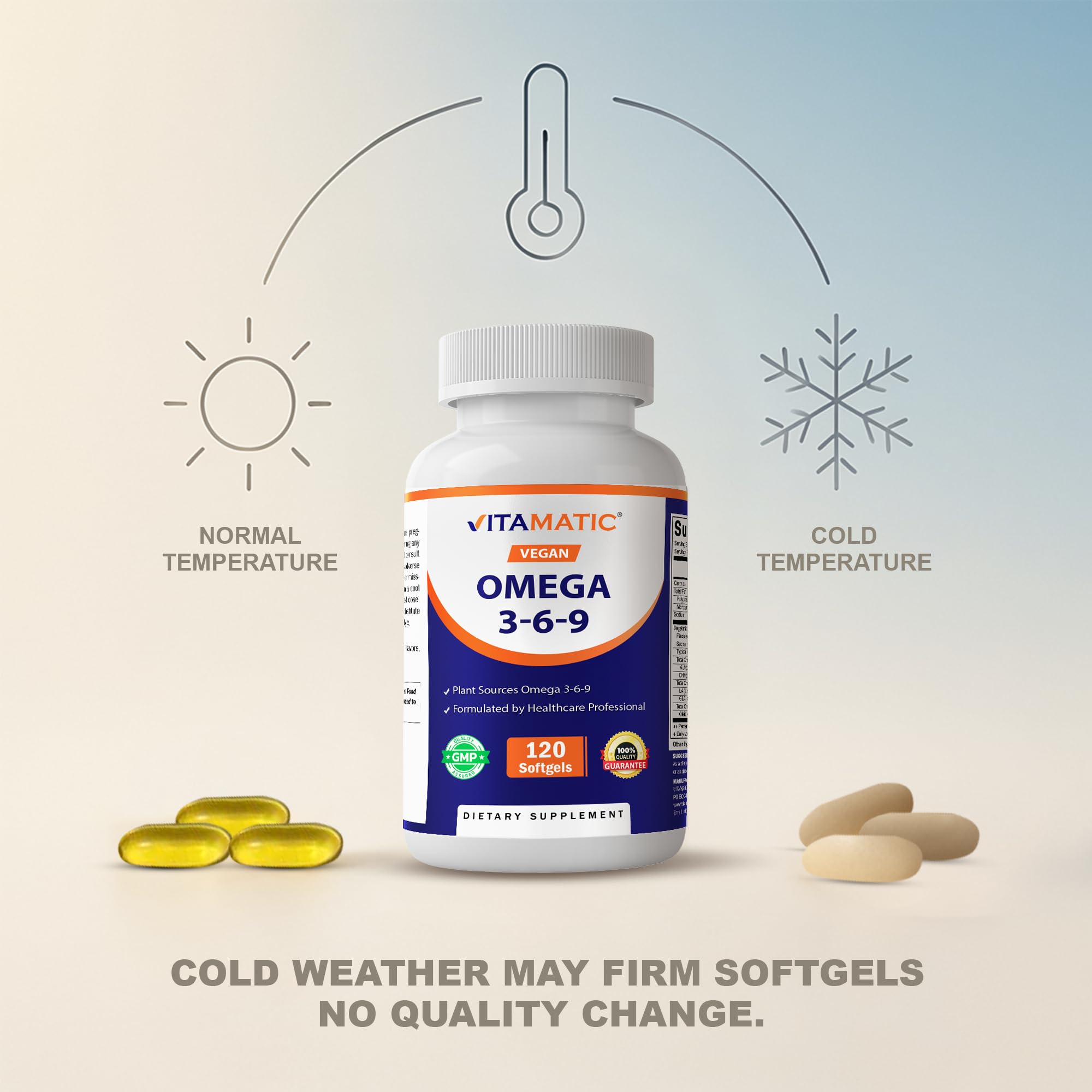 Vitamatic Vegan Omega 3-6-9 Complex 1250mg | Flaxseed, Olive, Borage & Algae Oils | Plant-Based Omegas | 120 Softgels - TrustMedUSA