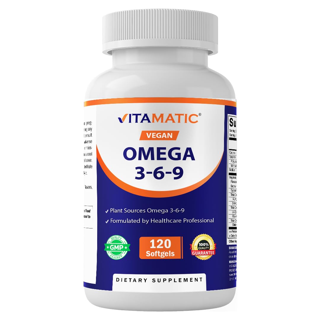 Vitamatic Vegan Omega 3-6-9 Complex 1250mg | Flaxseed, Olive, Borage & Algae Oils | Plant-Based Omegas | 120 Softgels - TrustMedUSA