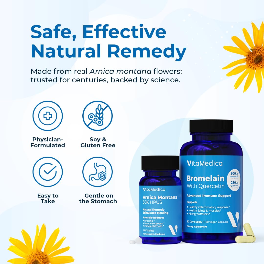 VitaMedica | Arnica Montana 30X and Bromelain with Quercetin Bundle | Arnica Montana | Bromelain | Quercetin | Recovery Bundle | Plant Based | Made in USA - TrustMedUSA