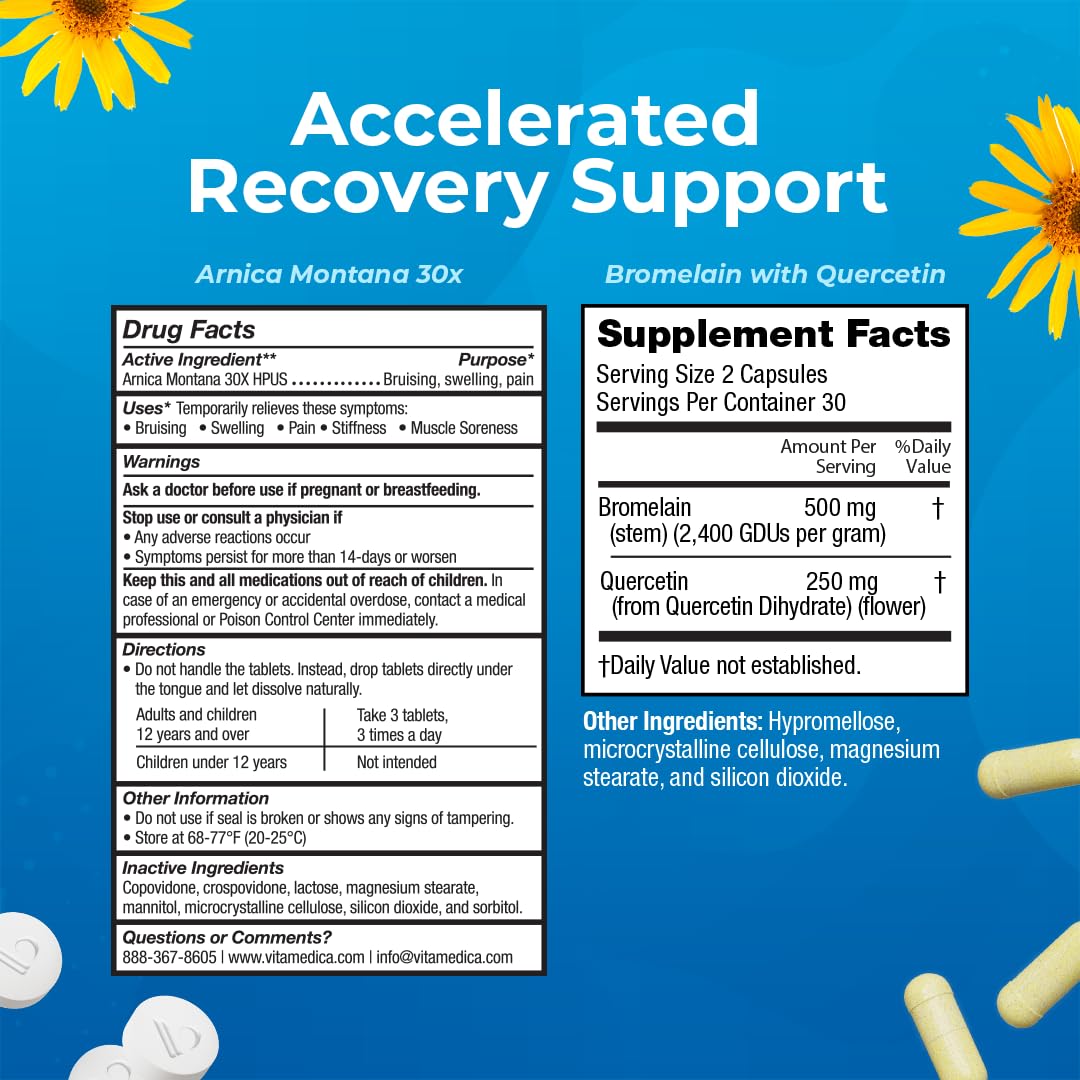 VitaMedica | Arnica Montana 30X and Bromelain with Quercetin Bundle | Arnica Montana | Bromelain | Quercetin | Recovery Bundle | Plant Based | Made in USA - TrustMedUSA