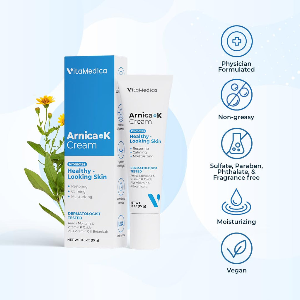 VitaMedica Arnica + Vitamin K Bruise Recovery Cream for Face & Under-Eye, Sensitive-Skin Formula, Post-Procedure Support, 0.5 oz - TrustMedUSA