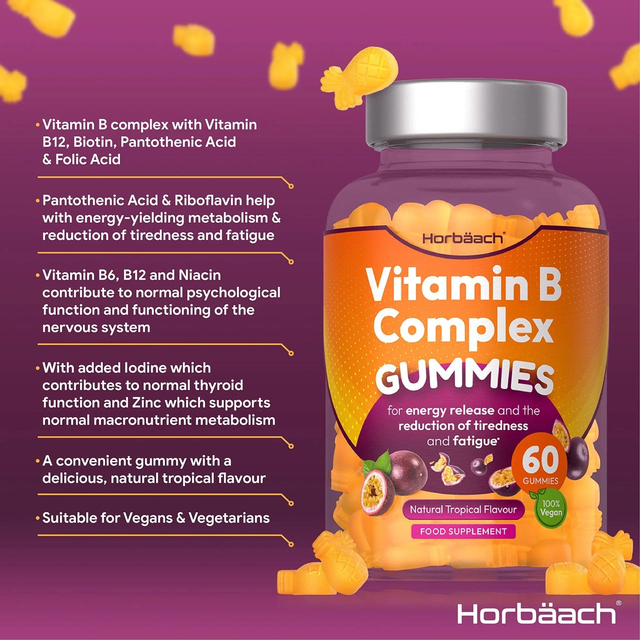 Vitamin B Complex Gummies | 60 Vegan Gummies - Tablet Alternative | High Strength B12 - TrustMedUSA