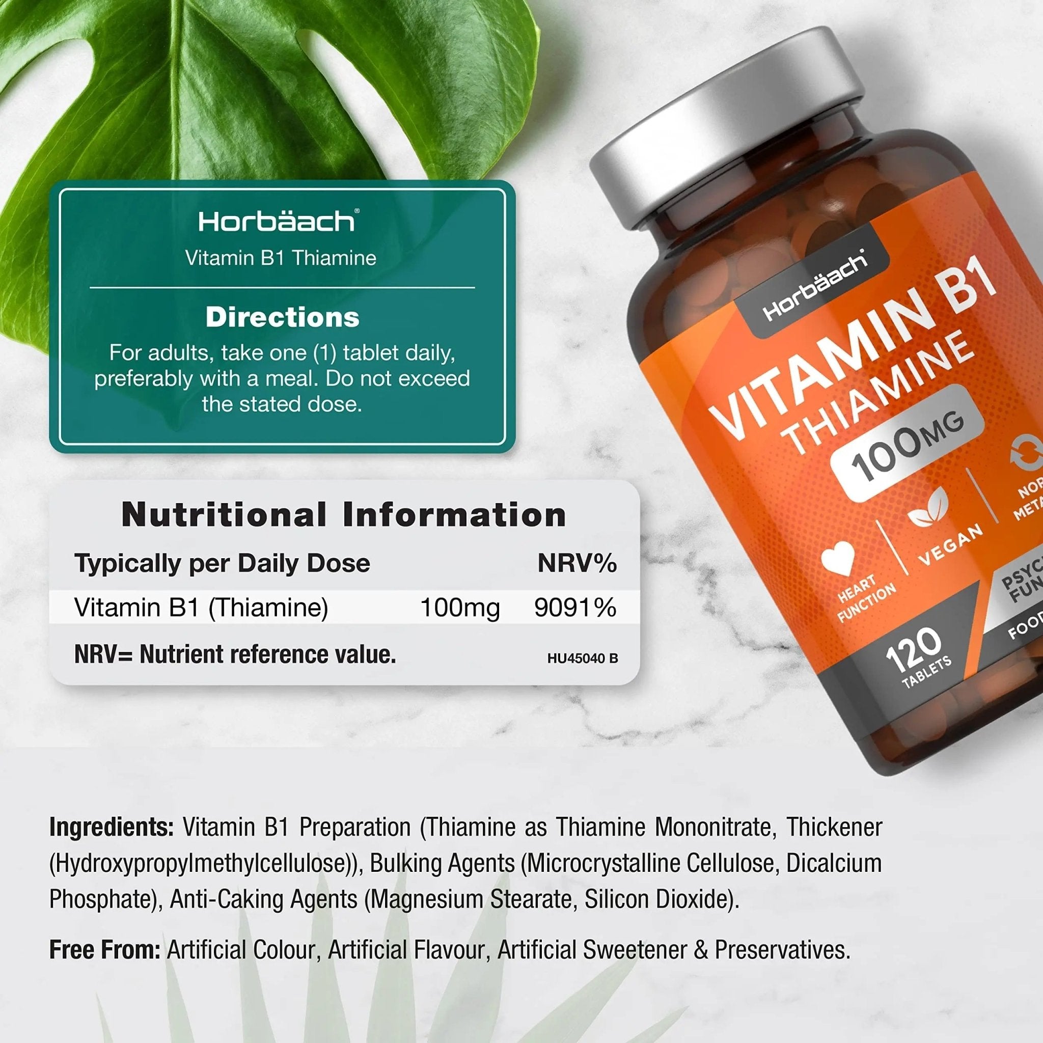 Vitamin B1 Thiamine High Strength 100mg | 120 Vegan Tablets | No Artificial - TrustMedUSA
