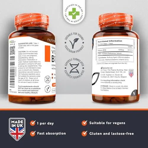 Vitamin B12 1000mcg - 365 High Strength Vegan Tablets (1 Year Supply) - Max Strength - TrustMedUSA