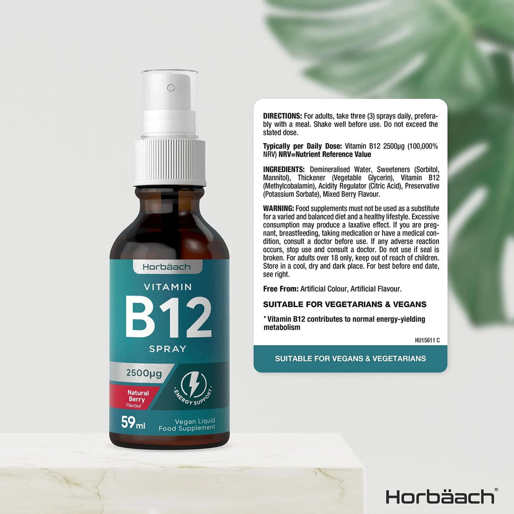 Vitamin B12 Spray 2500mcg | 59ml | High Strength Supplement | Natural Berry Flavour - TrustMedUSA