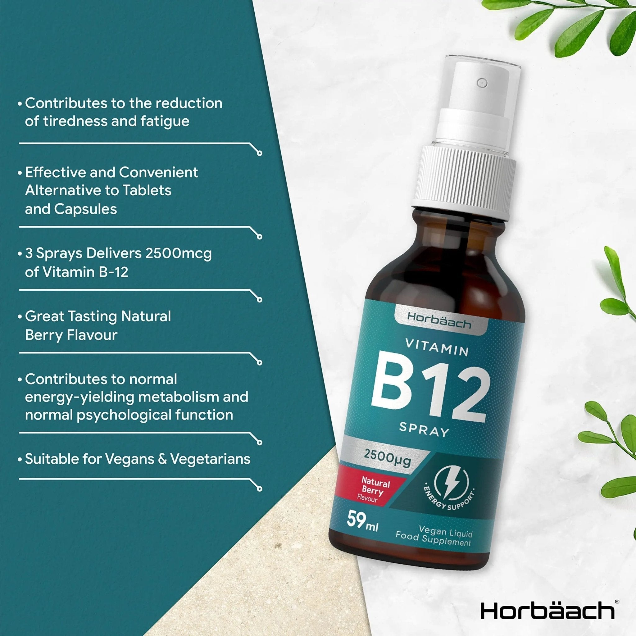 Vitamin B12 Spray 2500mcg | 59ml | High Strength Supplement | Natural Berry Flavour - TrustMedUSA