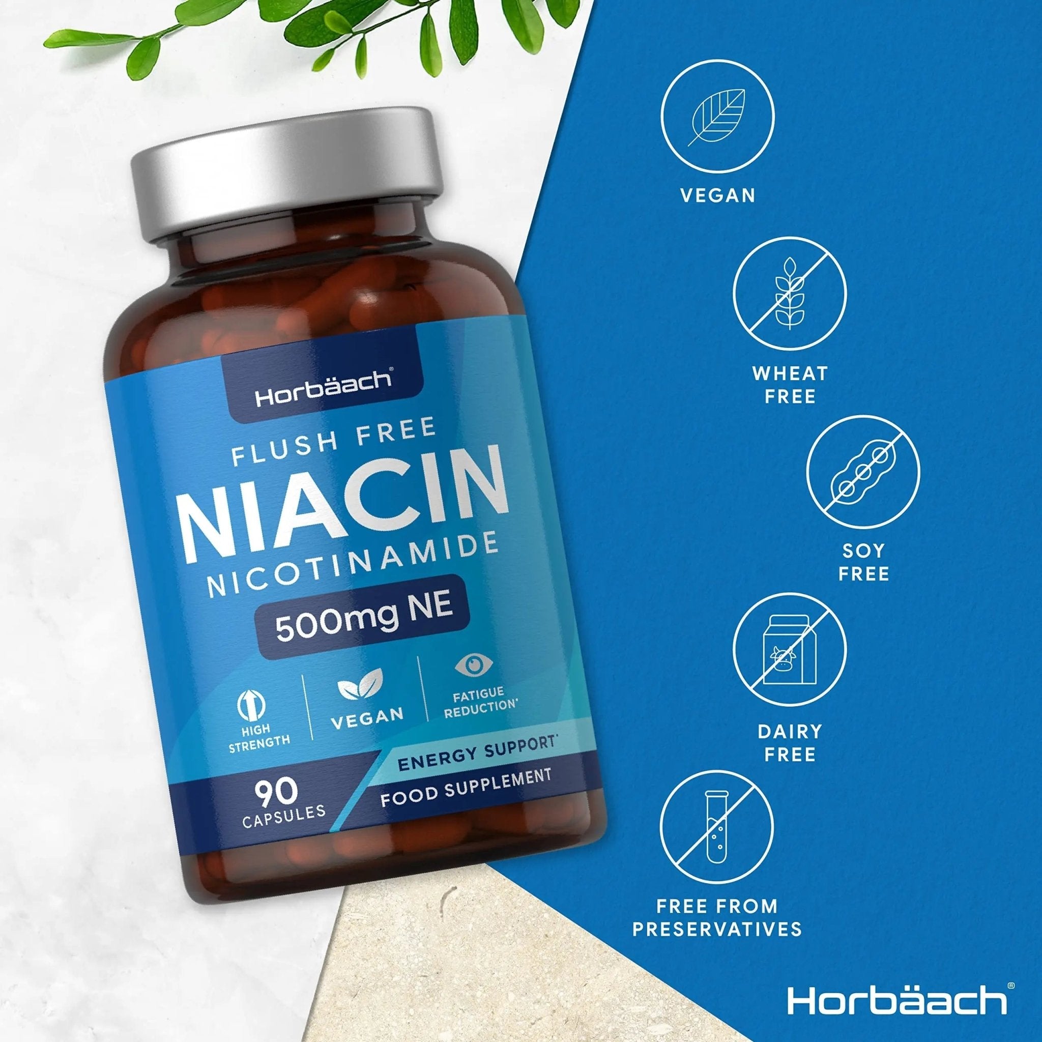 Vitamin B3 Niacin 500mg | 90 Vegan Capsules | Flush Free Nicotinamide Supplement - TrustMedUSA
