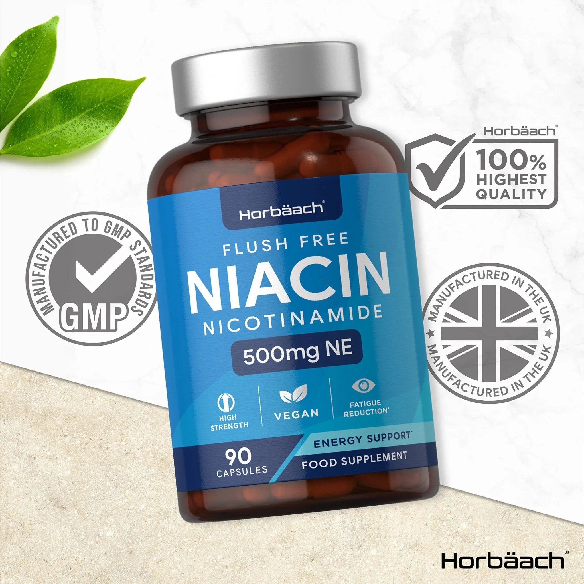 Vitamin B3 Niacin 500mg | 90 Vegan Capsules | Flush Free Nicotinamide Supplement - TrustMedUSA