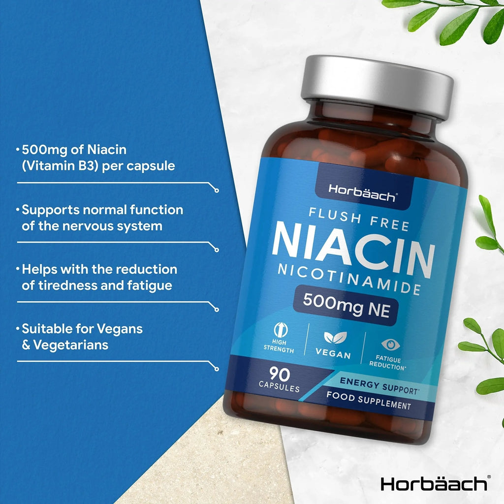 Vitamin B3 Niacin 500mg | 90 Vegan Capsules | Flush Free Nicotinamide Supplement - TrustMedUSA