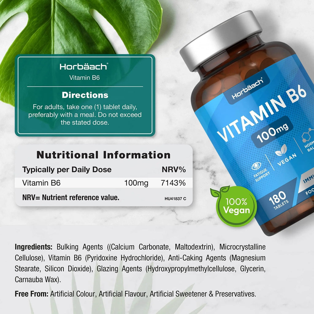 Vitamin B6 100mg | 180 High Strength Tablets | Regulation of Hormonal Activity & Fatigue - TrustMedUSA