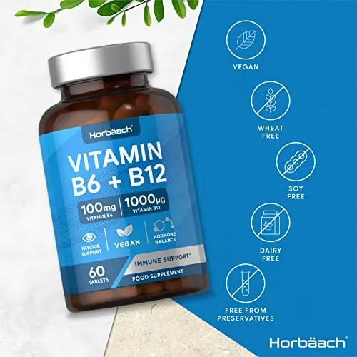 Vitamin B6 and B12 Tablets High Strength | 60 Count | with 100mg of Vitamin B6 - TrustMedUSA