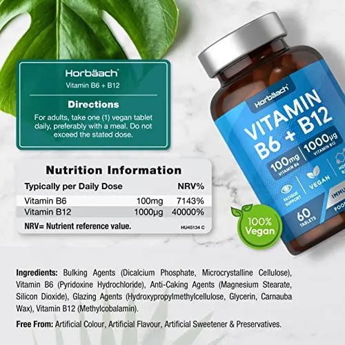 Vitamin B6 and B12 Tablets High Strength | 60 Count | with 100mg of Vitamin B6 - TrustMedUSA