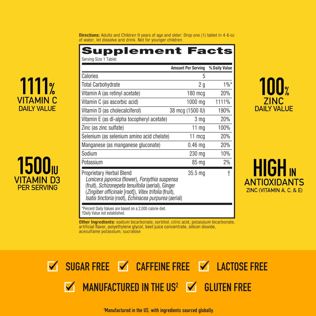 Vitamin C 1000mg (per serving) - Airborne Very Berry Effervescent Tablets (36 count in a box), Gluten-Free Immune Support Supplement, With Vitamins A C E, ZINC, Selenium, Echinacea & Ginger - TrustMedUSA