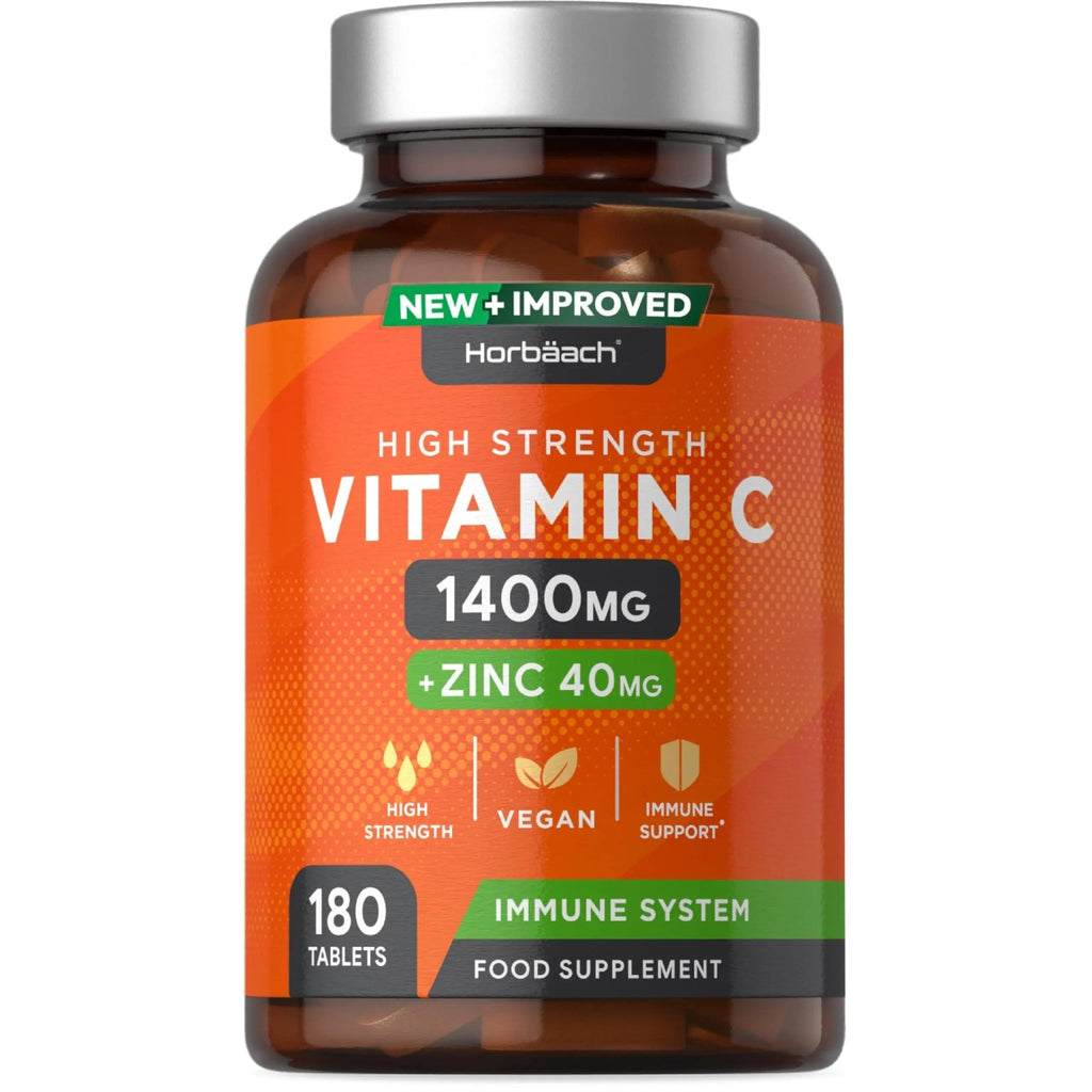 Vitamin C and Zinc | 180 Vegan Tablets | High Strength Vitamin C 1400mg and Zinc 40mg - TrustMedUSA