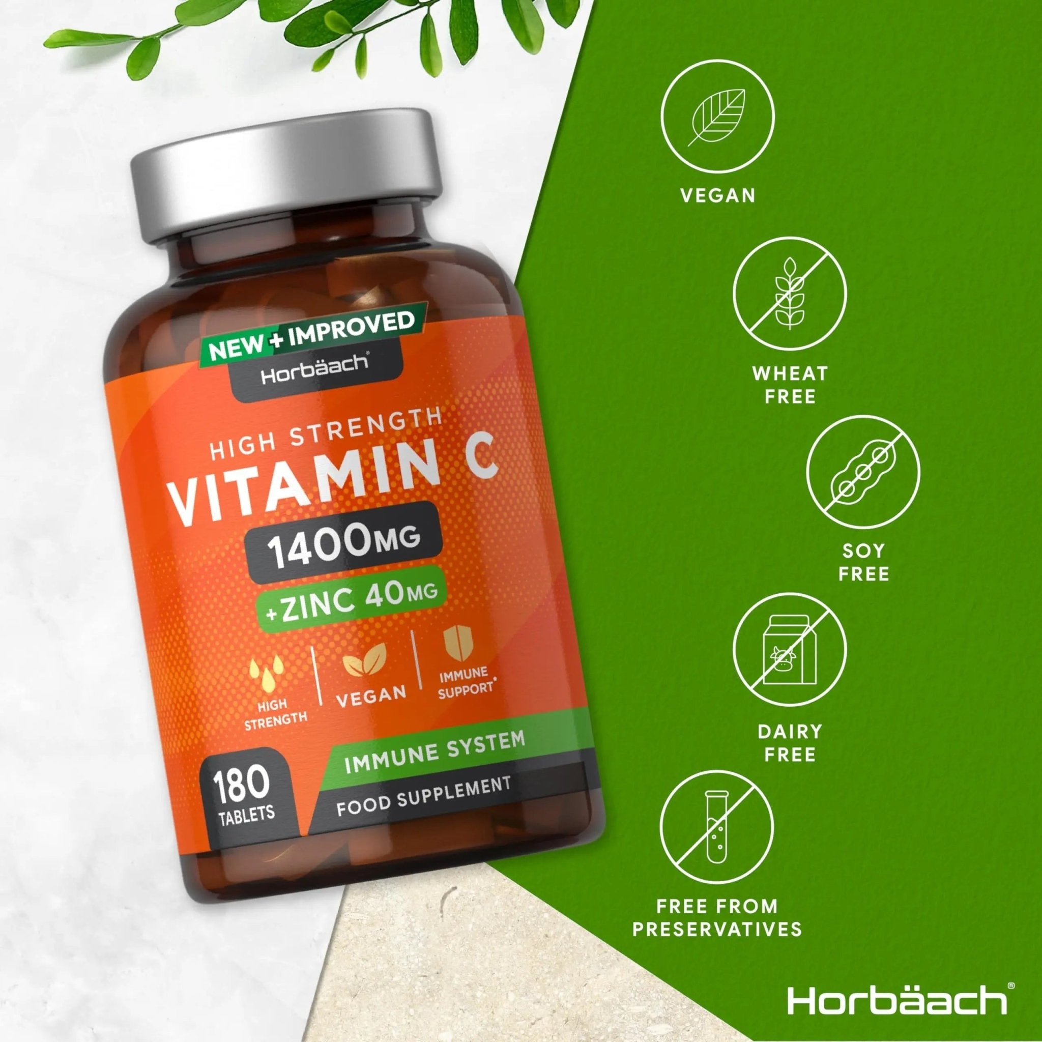 Vitamin C and Zinc | 180 Vegan Tablets | High Strength Vitamin C 1400mg and Zinc 40mg - TrustMedUSA