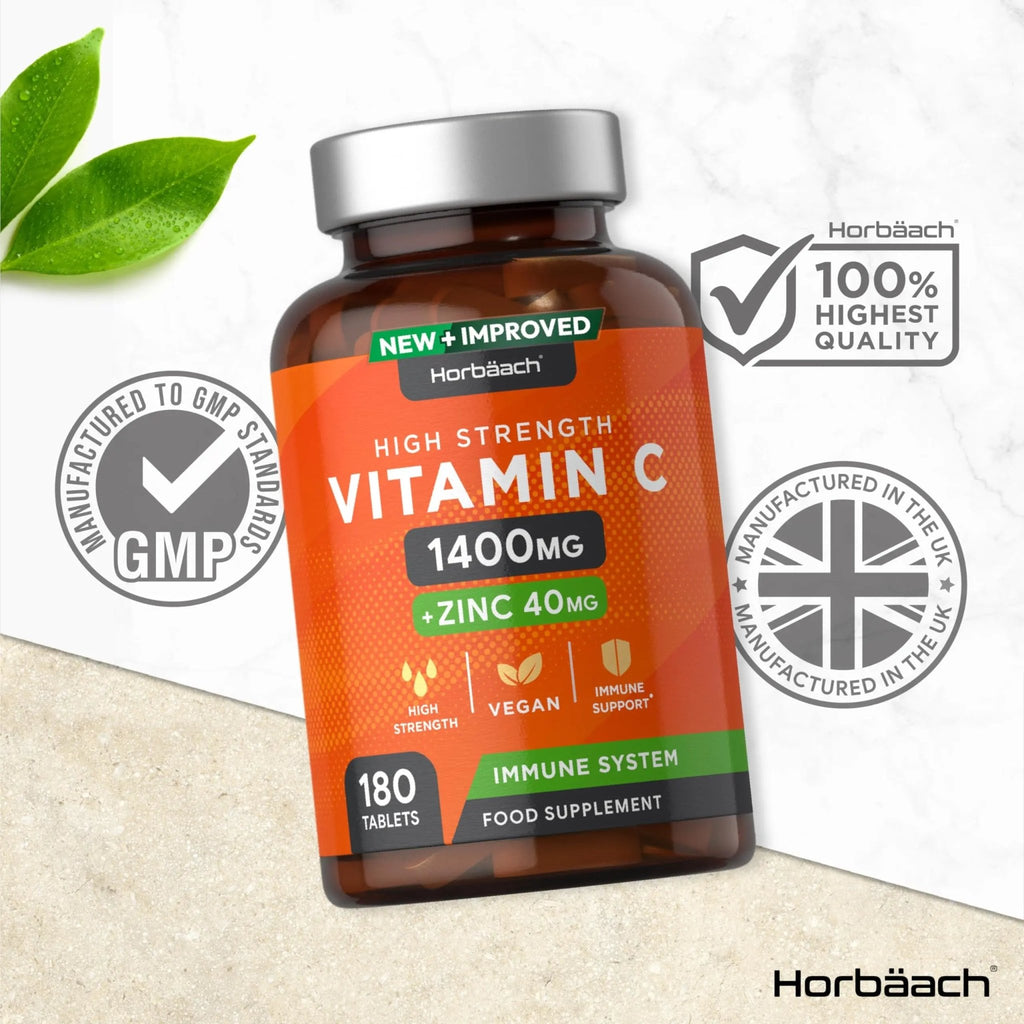 Vitamin C and Zinc | 180 Vegan Tablets | High Strength Vitamin C 1400mg and Zinc 40mg - TrustMedUSA