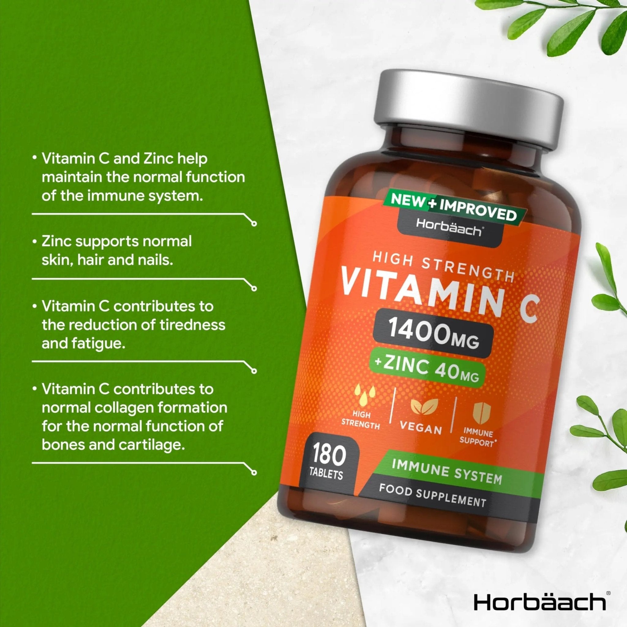 Vitamin C and Zinc | 180 Vegan Tablets | High Strength Vitamin C 1400mg and Zinc 40mg - TrustMedUSA
