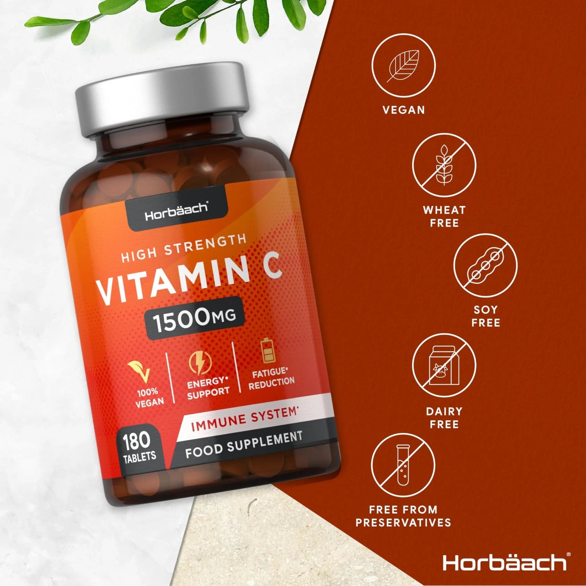 Vitamin C Tablets 1500mg | 180 Count | High Strength Vegan Supplement | No Artificial - TrustMedUSA