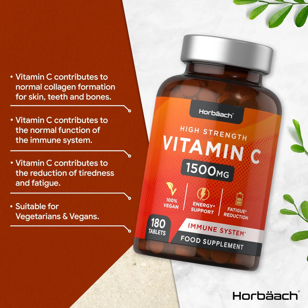 Vitamin C Tablets 1500mg | 180 Count | High Strength Vegan Supplement | No Artificial - TrustMedUSA