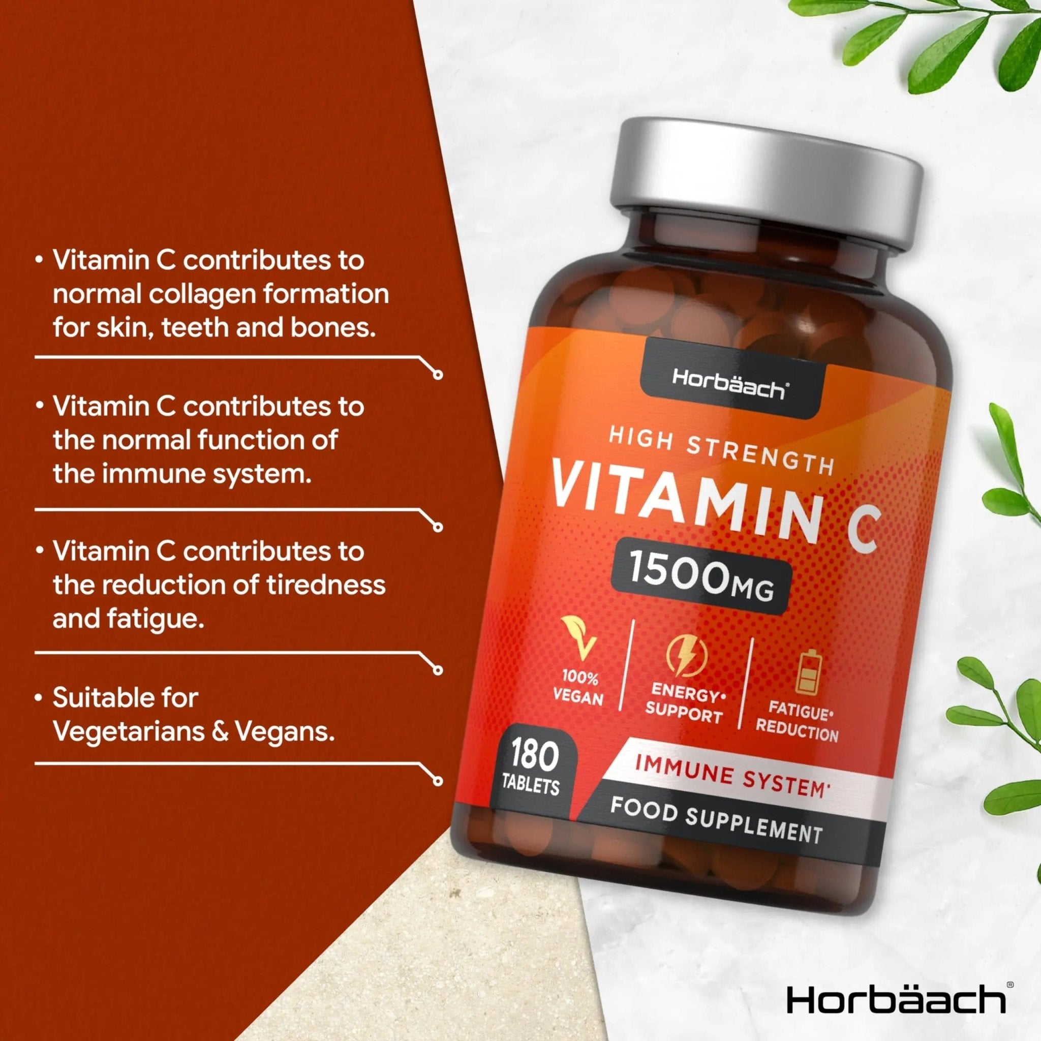 Vitamin C Tablets 1500mg | 180 Count | High Strength Vegan Supplement | No Artificial - TrustMedUSA