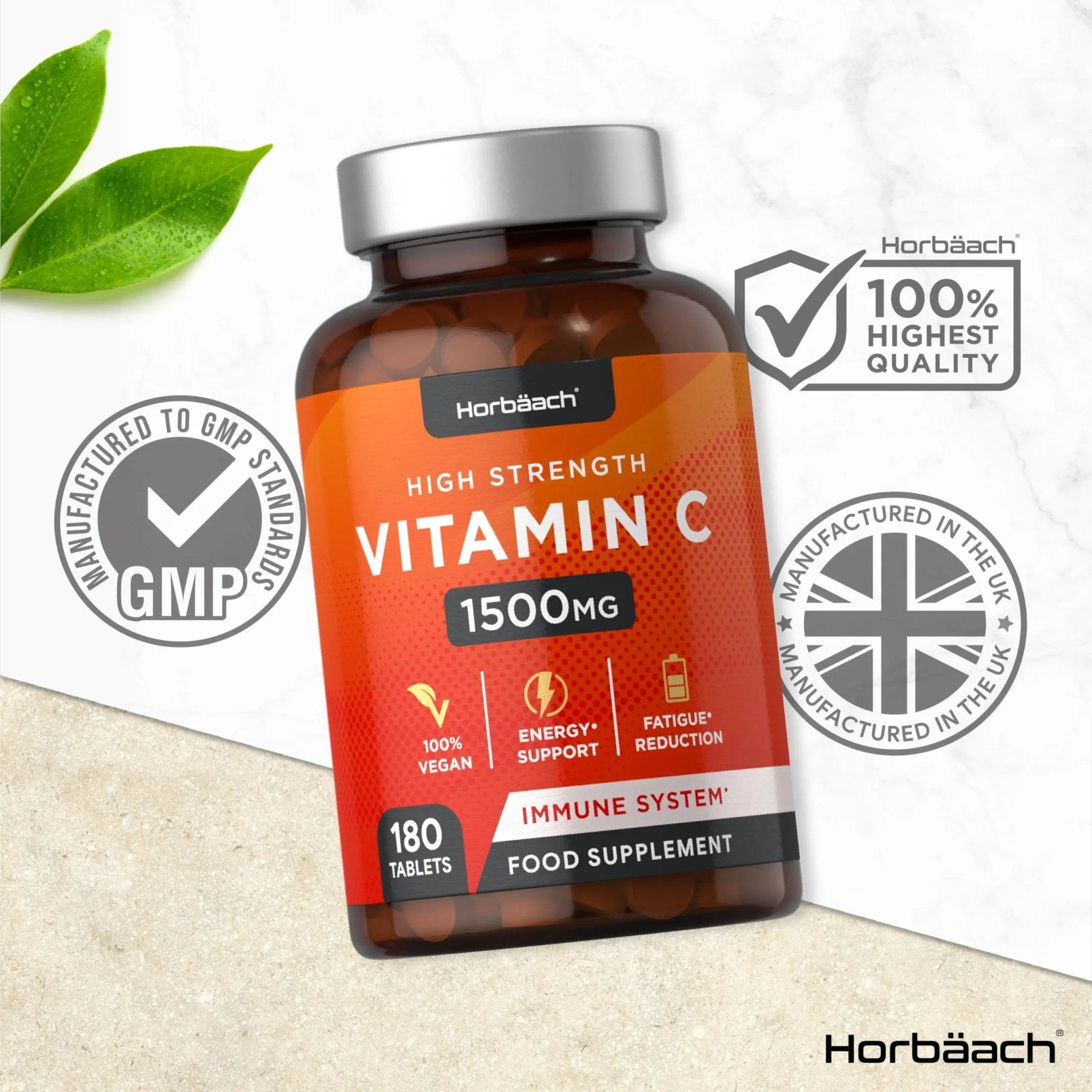 Vitamin C Tablets 1500mg | 180 Count | High Strength Vegan Supplement | No Artificial - TrustMedUSA