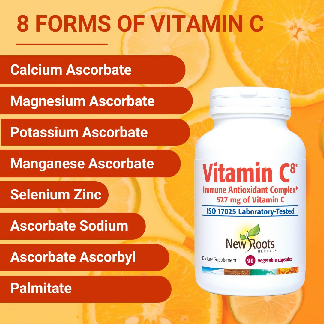 Vitamin C8 + Zinc Supplement for Higest Absorption (90 Capsules) | 527mg per Portion | 8 Buffered Sources of Vitamin C with Bioflavonoids, Green Tea & Quercetin for Stronger Defense | 3 months Supply - TrustMedUSA