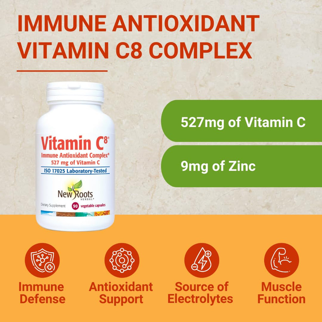 Vitamin C8 + Zinc Supplement for Higest Absorption (90 Capsules) | 527mg per Portion | 8 Buffered Sources of Vitamin C with Bioflavonoids, Green Tea & Quercetin for Stronger Defense | 3 months Supply - TrustMedUSA