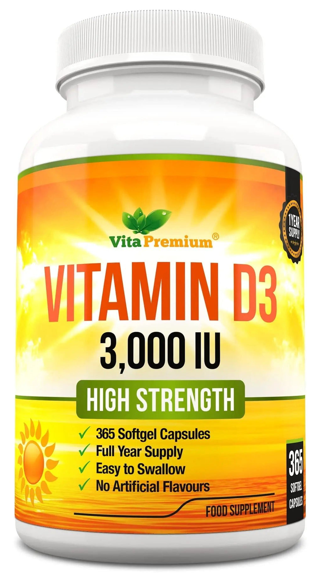Vitamin D 3,000 IU, High Strength Vitamin D3 Supplement, 365 Easy to Swallow Softgels - TrustMedUSA