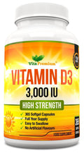 Vitamin D 3,000 IU, High Strength Vitamin D3 Supplement, 365 Easy to Swallow Softgels - TrustMedUSA