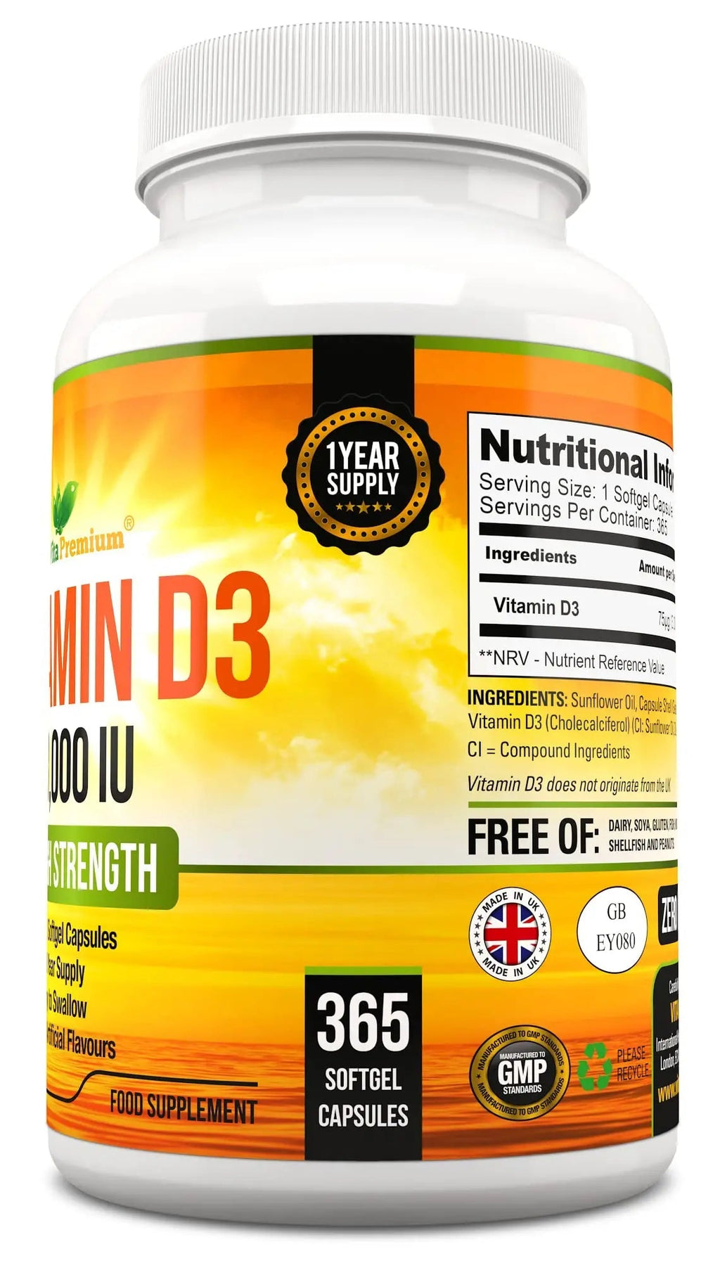 Vitamin D 3,000 IU, High Strength Vitamin D3 Supplement, 365 Easy to Swallow Softgels - TrustMedUSA
