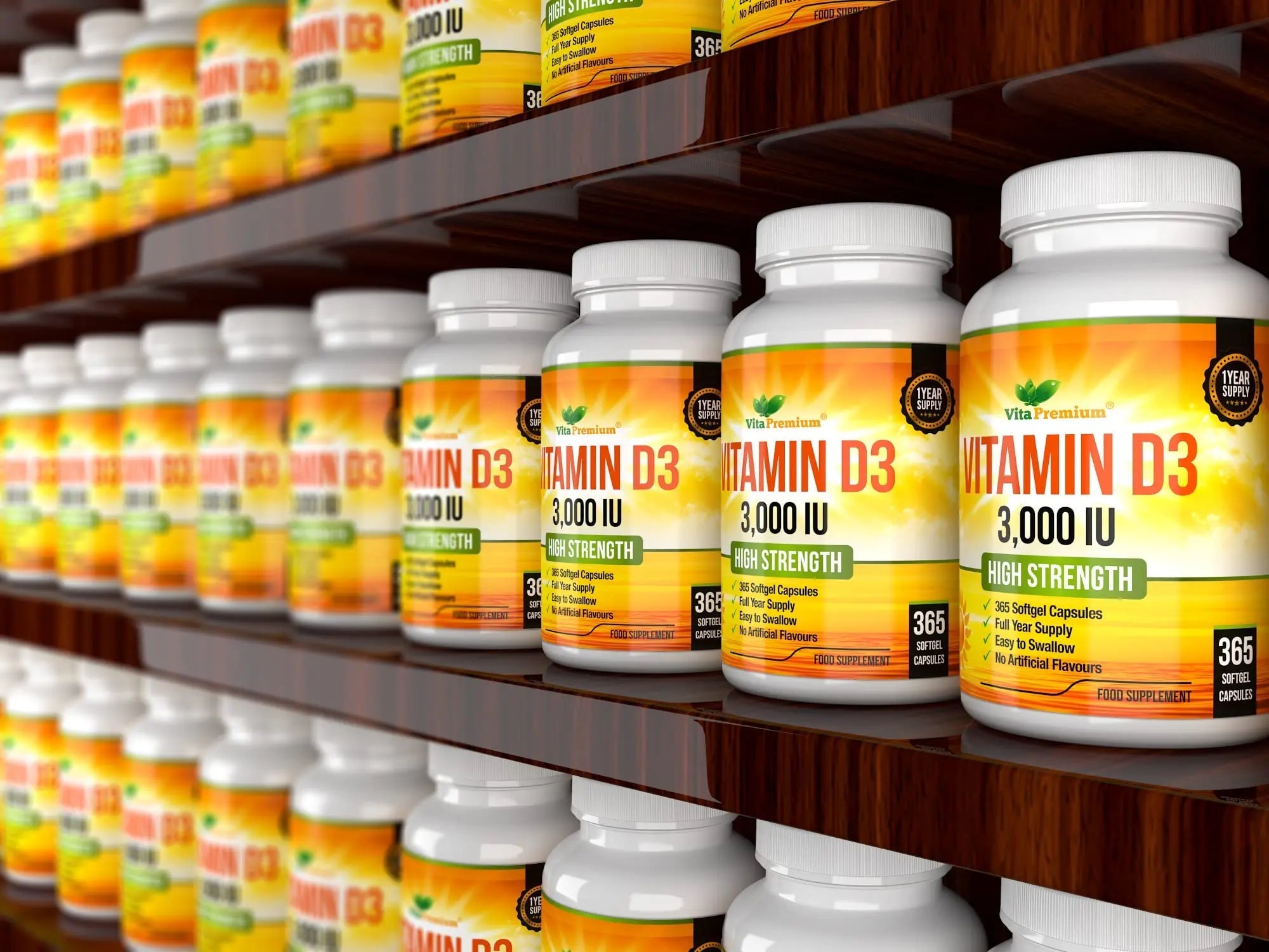 Vitamin D 3,000 IU, High Strength Vitamin D3 Supplement, 365 Easy to Swallow Softgels - TrustMedUSA