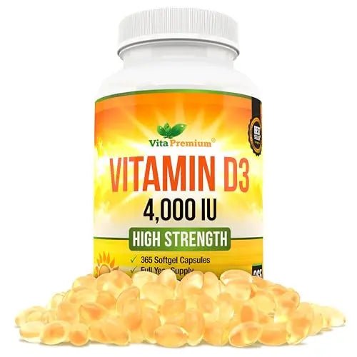 Vitamin D 4,000 IU Softgels, Maximum Strength Vitamin D3 Supplement, 365 Easy to Swallo - TrustMedUSA