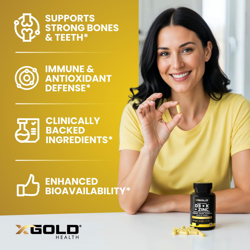 Vitamin D, K2, K1, Zinc, Quercetin, Elderberry, Turmeric, Ginger & Echinacea Whole Food Supplement 8 in 1- D3 5000 IU Plant-Based from Lichen, Vitamin K (K2 MK7, MK4, K1) - TrustMedUSA