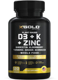 Vitamin D, K2, K1, Zinc, Quercetin, Elderberry, Turmeric, Ginger & Echinacea Whole Food Supplement 8 in 1- D3 5000 IU Plant-Based from Lichen, Vitamin K (K2 MK7, MK4, K1) - TrustMedUSA