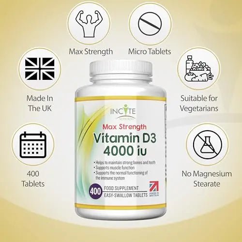 Vitamin D3 4000 iu - Vitamin D Tablets - 1 Year Supply Tablets - Vegetarian - Vitamin D - TrustMedUSA