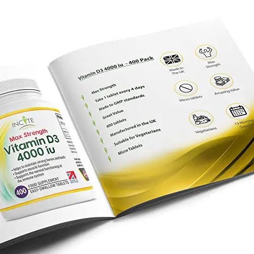 Vitamin D3 4000 iu - Vitamin D Tablets - 1 Year Supply Tablets - Vegetarian - Vitamin D - TrustMedUSA