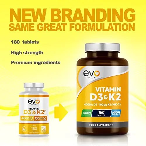 Vitamin D3 4000iu & Vitamin K2 100ug (MK7) |180 Vegetarian Tablets | 1-A-Day | 6 Month - TrustMedUSA