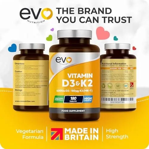 Vitamin D3 4000iu & Vitamin K2 100ug (MK7) |180 Vegetarian Tablets | 1-A-Day | 6 Month - TrustMedUSA