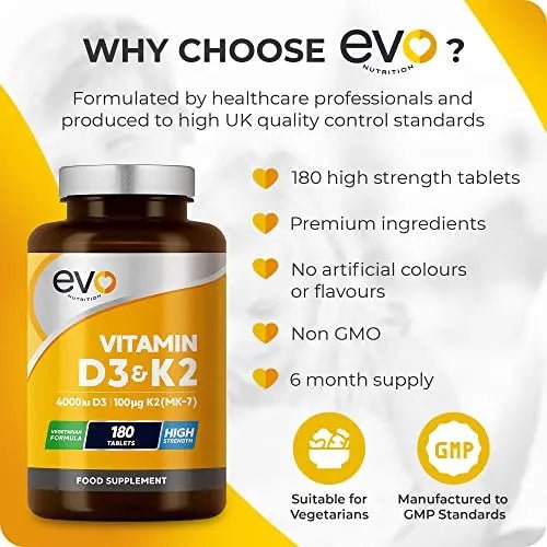 Vitamin D3 4000iu & Vitamin K2 100ug (MK7) |180 Vegetarian Tablets | 1-A-Day | 6 Month - TrustMedUSA