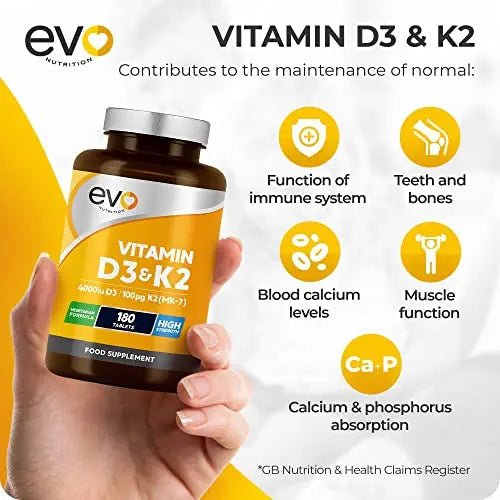 Vitamin D3 4000iu & Vitamin K2 100ug (MK7) |180 Vegetarian Tablets | 1-A-Day | 6 Month - TrustMedUSA