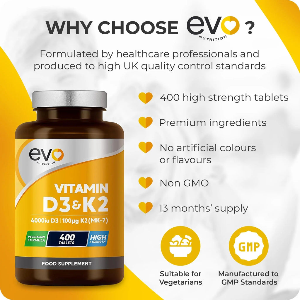 Vitamin D3 4000iu & Vitamin K2 100ug MK7 | 400 Vegetarian Tablets - 1 Year Supply - TrustMedUSA