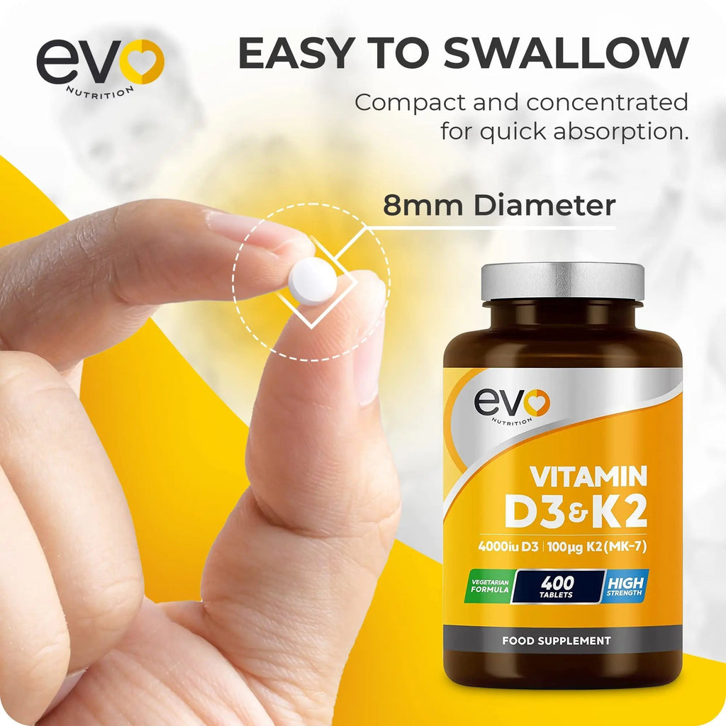 Vitamin D3 4000iu & Vitamin K2 100ug MK7 | 400 Vegetarian Tablets - 1 Year Supply - TrustMedUSA