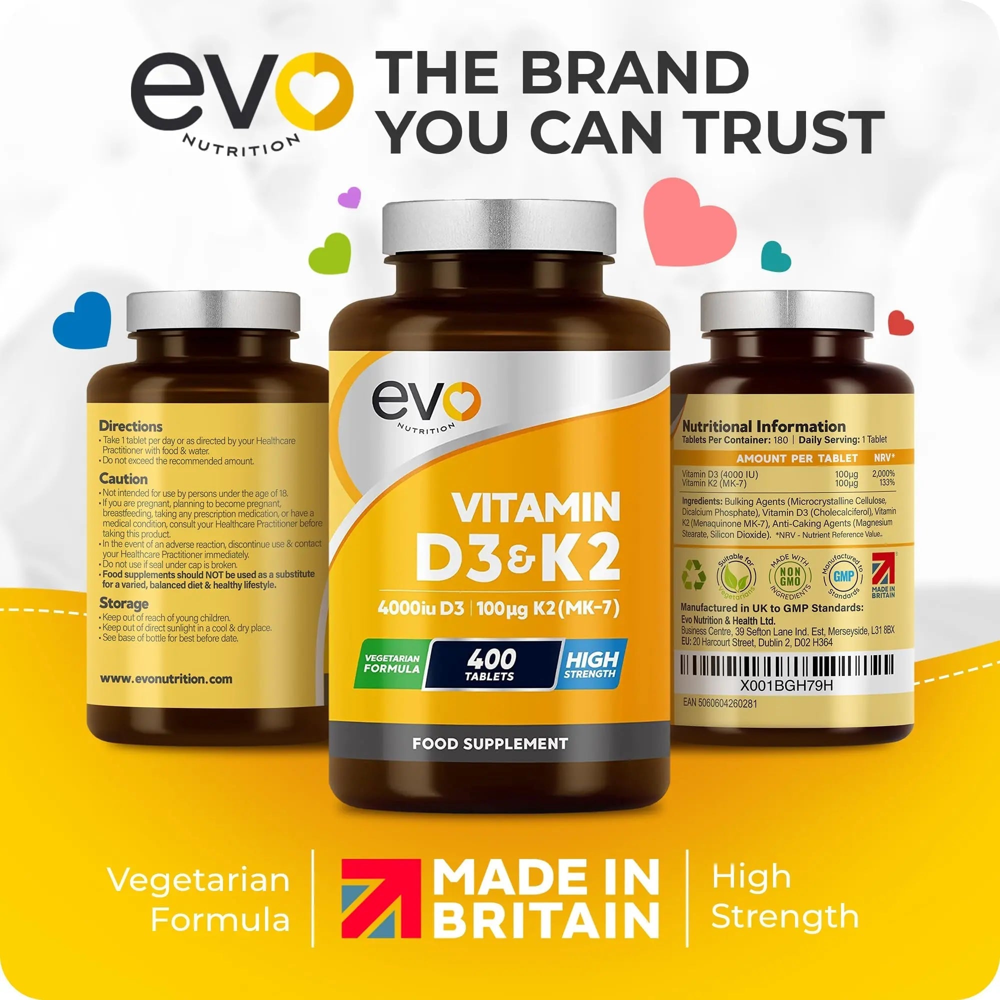 Vitamin D3 4000iu & Vitamin K2 100ug MK7 | 400 Vegetarian Tablets - 1 Year Supply - TrustMedUSA