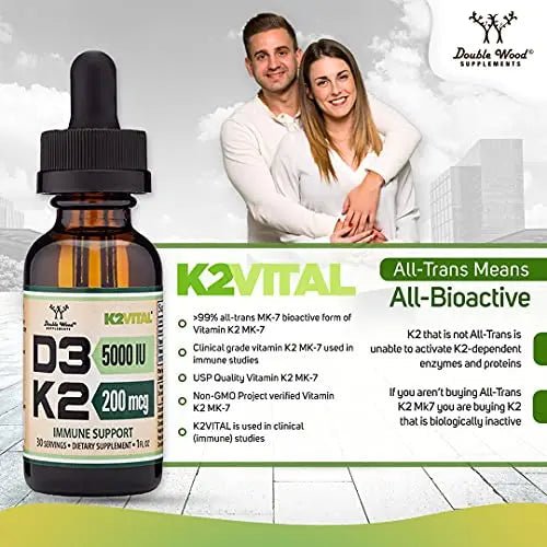 Vitamin D3 K2 5,000 IU Liquid Drops (5,000 IU of D3 and 200mcg of 99.9% All-Trans - TrustMedUSA