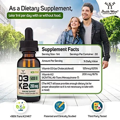 Vitamin D3 K2 5,000 IU Liquid Drops (5,000 IU of D3 and 200mcg of 99.9% All-Trans - TrustMedUSA