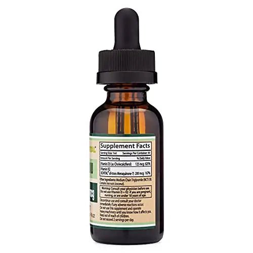 Vitamin D3 K2 5,000 IU Liquid Drops (5,000 IU of D3 and 200mcg of 99.9% All-Trans - TrustMedUSA