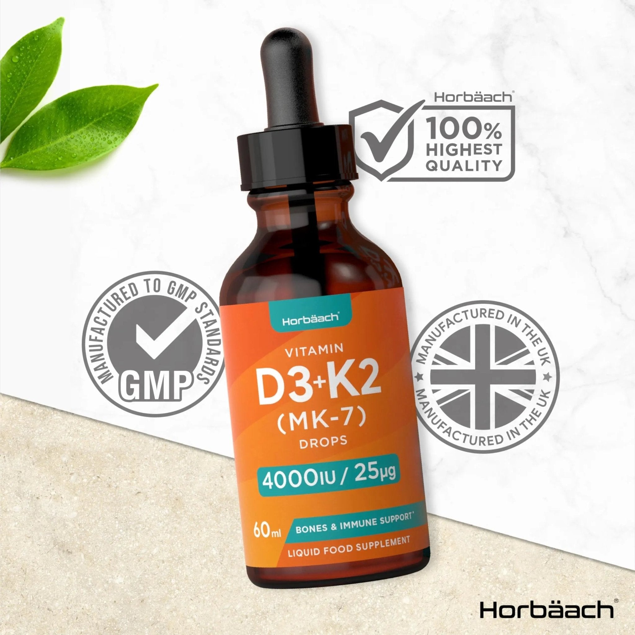 Vitamin D3 K2 Drops | 60mL | High Strength Vitamin D3 4000iu and K2 25ug | No Artificial - TrustMedUSA