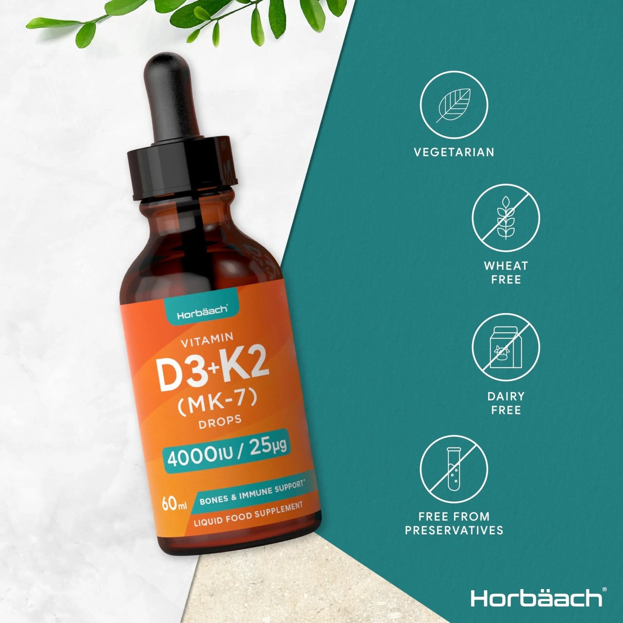 Vitamin D3 K2 Drops | 60mL | High Strength Vitamin D3 4000iu and K2 25ug | No Artificial - TrustMedUSA