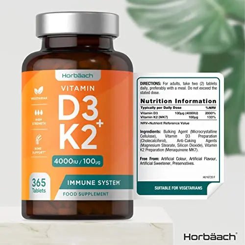 Vitamin D3 K2 High Strength Tablets | 365 Count | Vitamin D3 4000iu and Vitamin K2 MK7 - TrustMedUSA